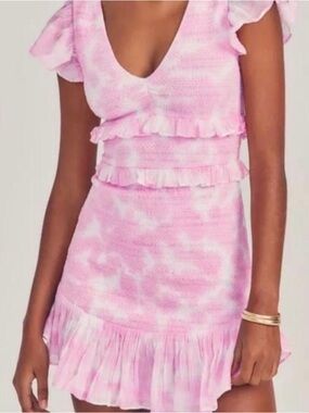 LoveShackFancy Pink Tie-Dye Ruffle Mini Dress